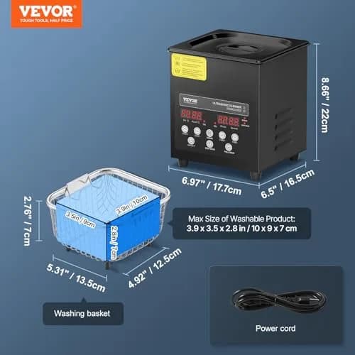 VEVOR 2L Ultrasonic Cleaner Machine 120W (7.6"x6.5"x7.5") | Digital Sonic Cleaner with Heater & Degassing thumbnail 7