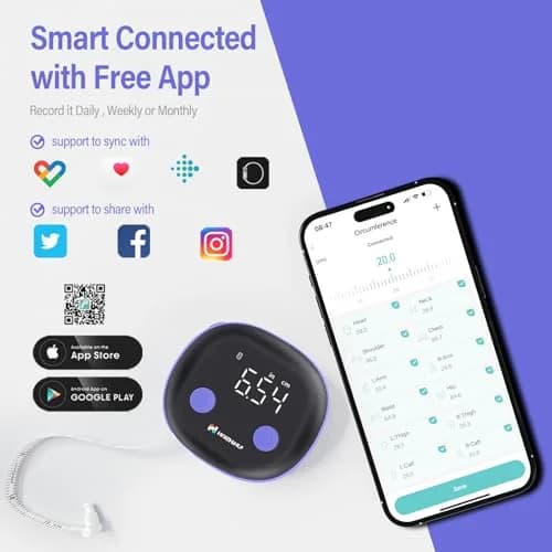 HAIZHIHUI Body Tape Measure Bluetooth Digital with LED, Type-C, 150cm/60in, Purple thumbnail 4