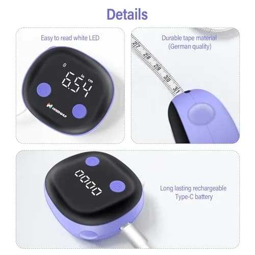 HAIZHIHUI Body Tape Measure Bluetooth Digital with LED, Type-C, 150cm/60in, Purple thumbnail 8