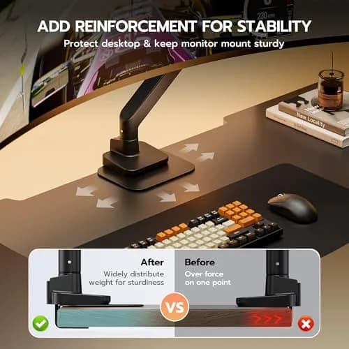 ARES WING Steel Monitor Mount Reinforcement Plate for Fragile Tabletop | Protects delicate surfaces, supports heavy mounts, anti-slip, easy assembly thumbnail 2