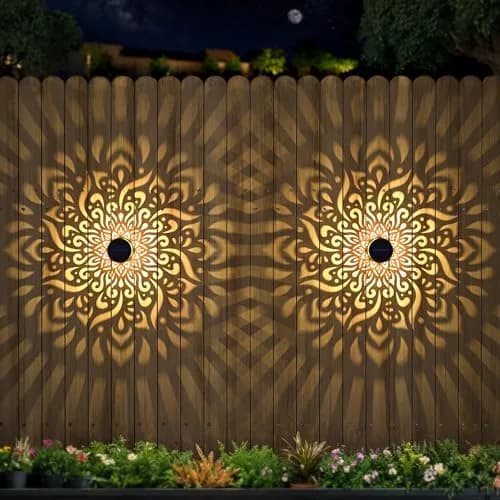 gardencave Large Solar Fence Lights Metal Mandala Pattern Waterproof 4 Pack | Outdoor Wall & Deck Decor thumbnail 1