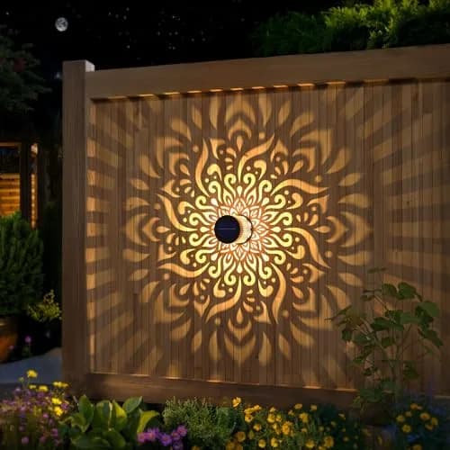 gardencave Large Solar Fence Lights Metal Mandala Pattern Waterproof 4 Pack | Outdoor Wall & Deck Decor thumbnail 4