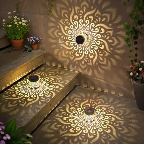 gardencave Large Solar Fence Lights Metal Mandala Pattern Waterproof 4 Pack | Outdoor Wall & Deck Decor thumbnail 5