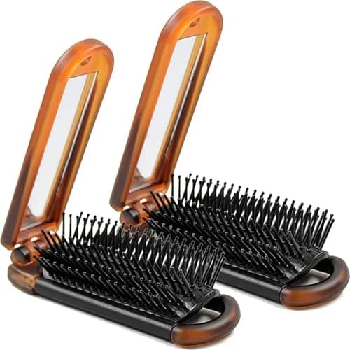 Ancable 2-Pack Travel Hair Brush | Mini Folding Brush for Wet & Dry Hair, Ultrasoft, All Hair Types, Brown thumbnail 1
