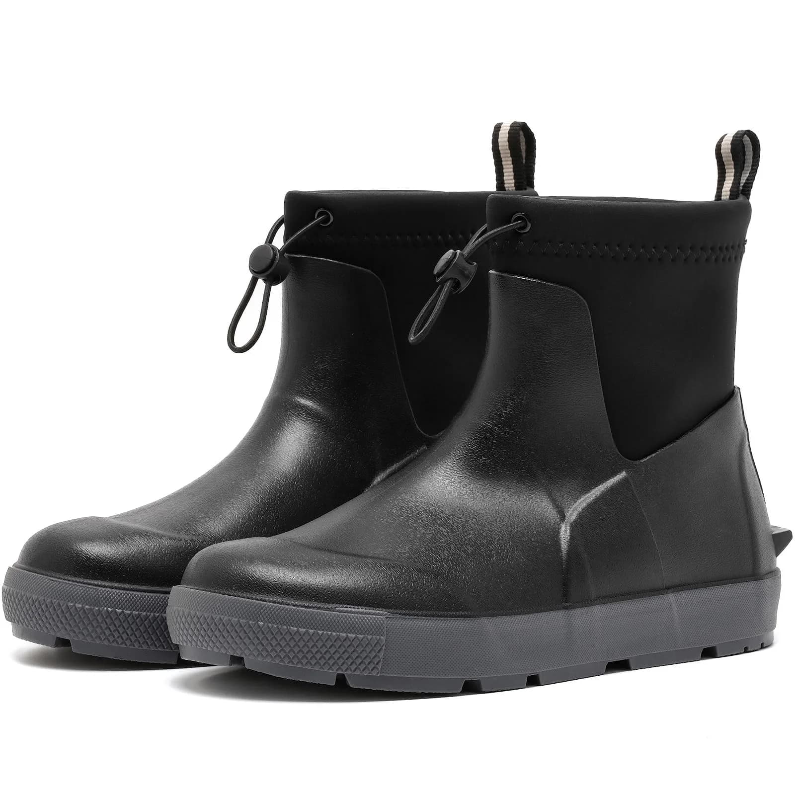 CKWLXQY Men's Deck Boots Waterproof Ankle Rain Boots for Fishing & Boating | Slip-On, Ankle-High, Polyvinyl Chloride — Black