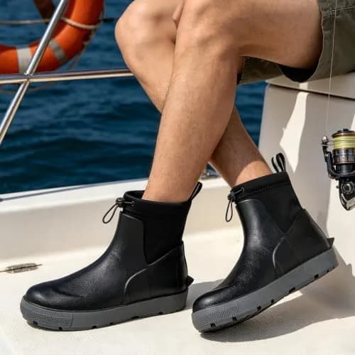 CKWLXQY Men's Deck Boots Waterproof Ankle Rain Boots for Fishing & Boating | Slip-On, Ankle-High, Polyvinyl Chloride thumbnail 7