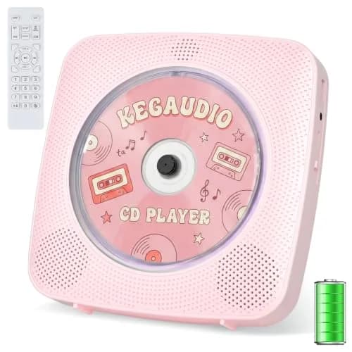 Kegaudio Portable Bluetooth CD Player with Speakers & FM Radio, 1800mAh Rechargeable, Pink | All-in-One Audio Player thumbnail 1
