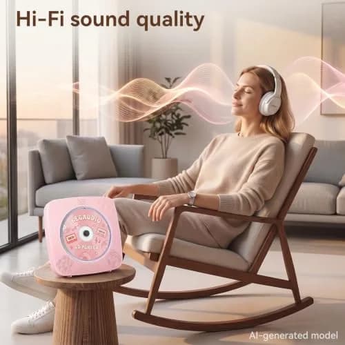 Kegaudio Portable Bluetooth CD Player with Speakers & FM Radio, 1800mAh Rechargeable, Pink | All-in-One Audio Player thumbnail 4