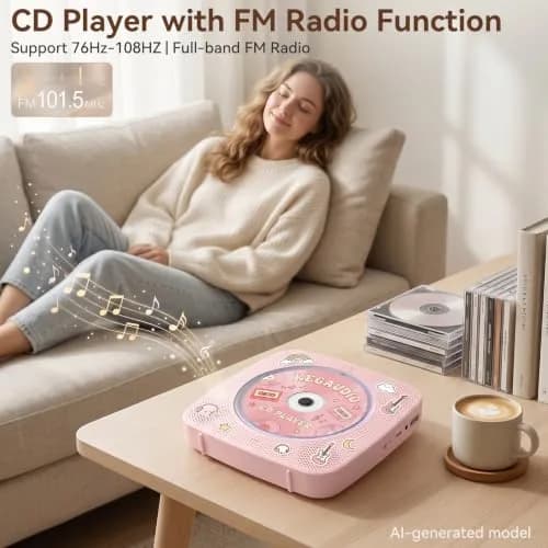 Kegaudio Portable Bluetooth CD Player with Speakers & FM Radio, 1800mAh Rechargeable, Pink | All-in-One Audio Player thumbnail 6