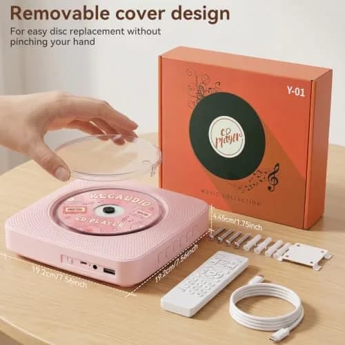 Kegaudio Portable Bluetooth CD Player with Speakers & FM Radio, 1800mAh Rechargeable, Pink | All-in-One Audio Player thumbnail 8