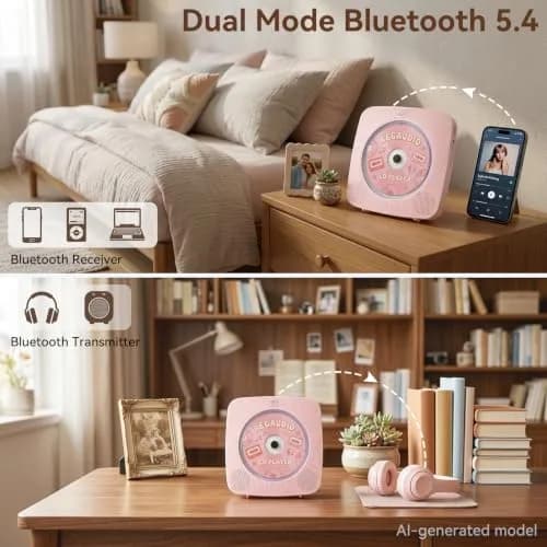 Kegaudio Portable Bluetooth CD Player with Speakers & FM Radio, 1800mAh Rechargeable, Pink | All-in-One Audio Player thumbnail 3