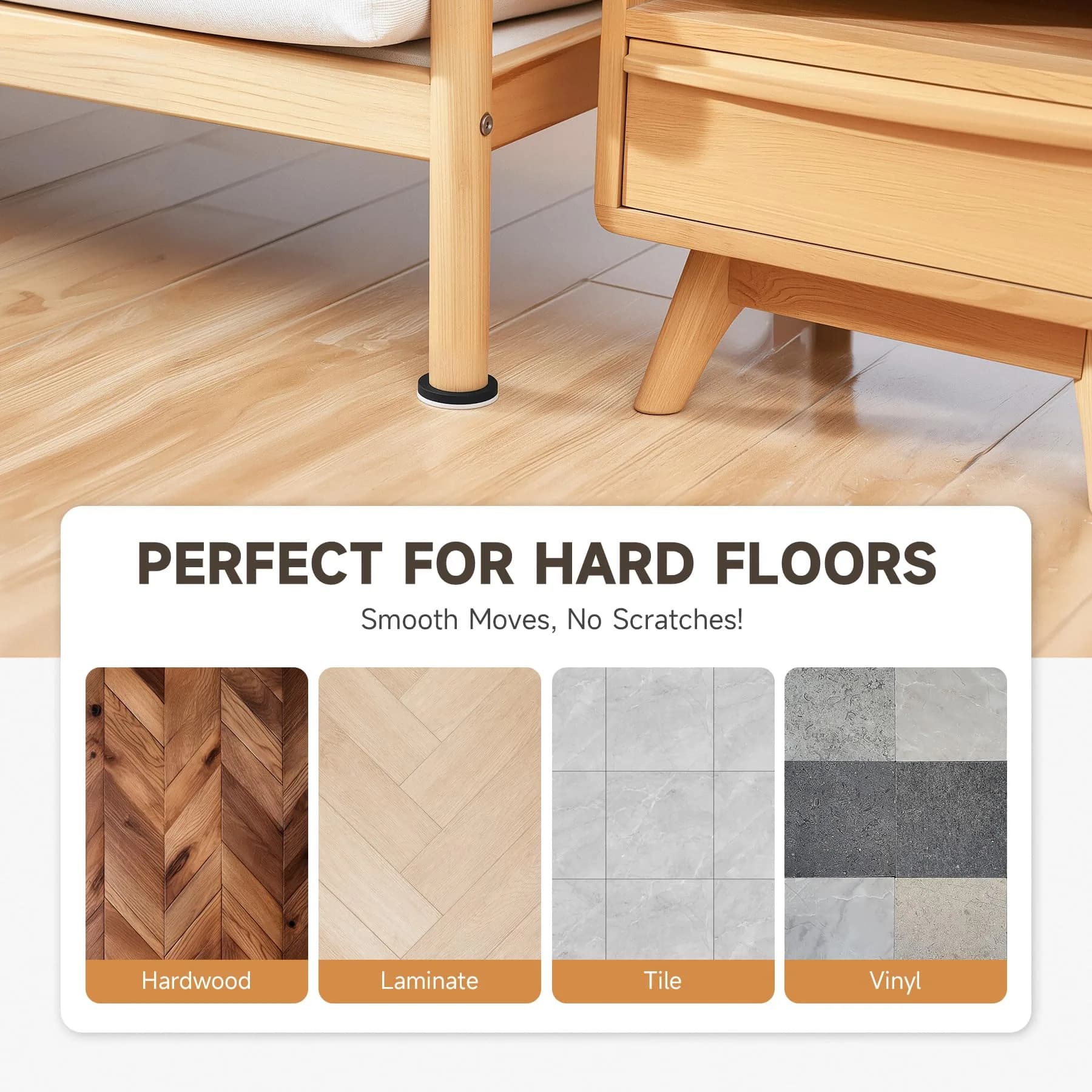 CO-Z 24pcs 2 1/2" Round Felt Furniture Sliders for Hardwood Floors - view 3