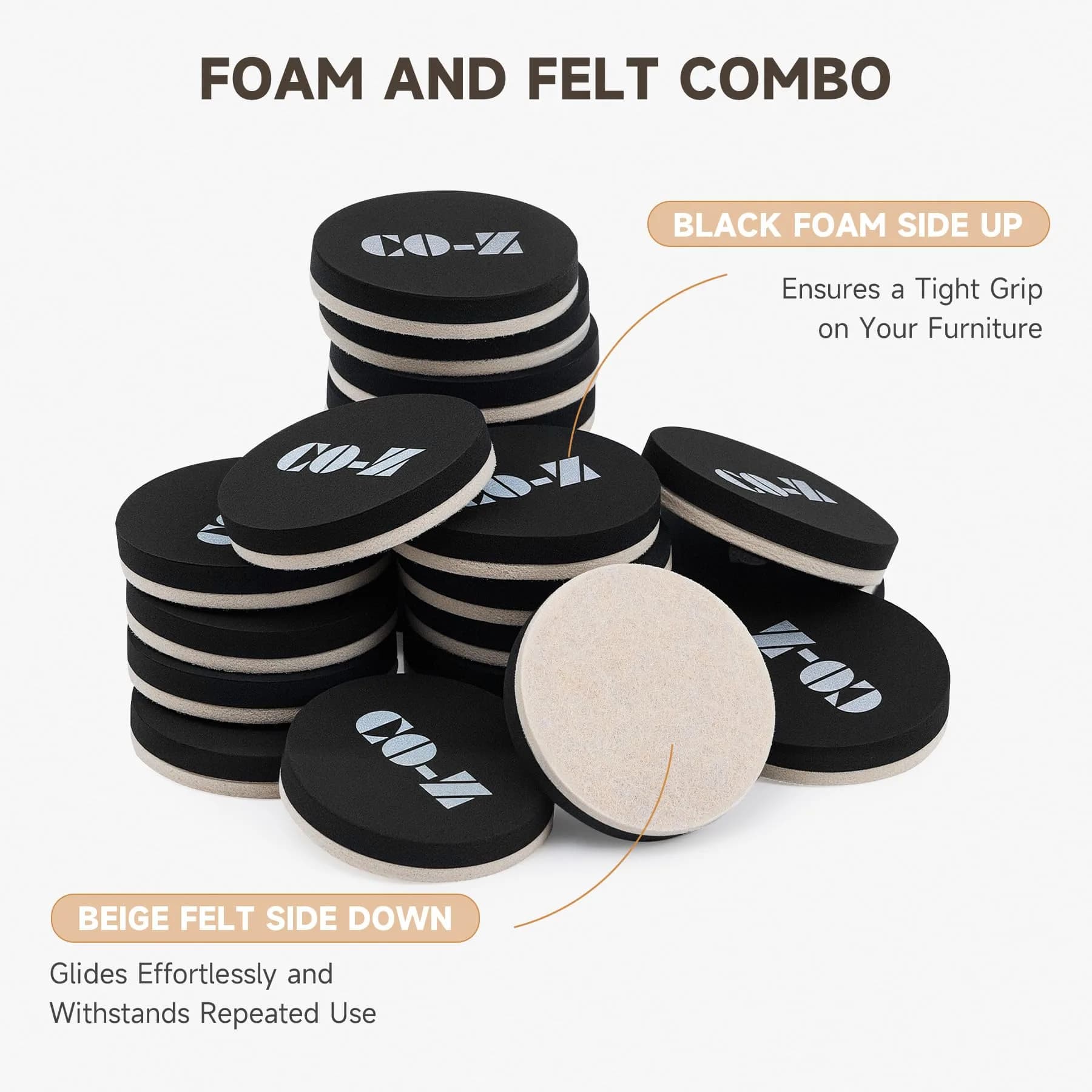 CO-Z 24pcs 2 1/2" Round Felt Furniture Sliders for Hardwood Floors - view 4