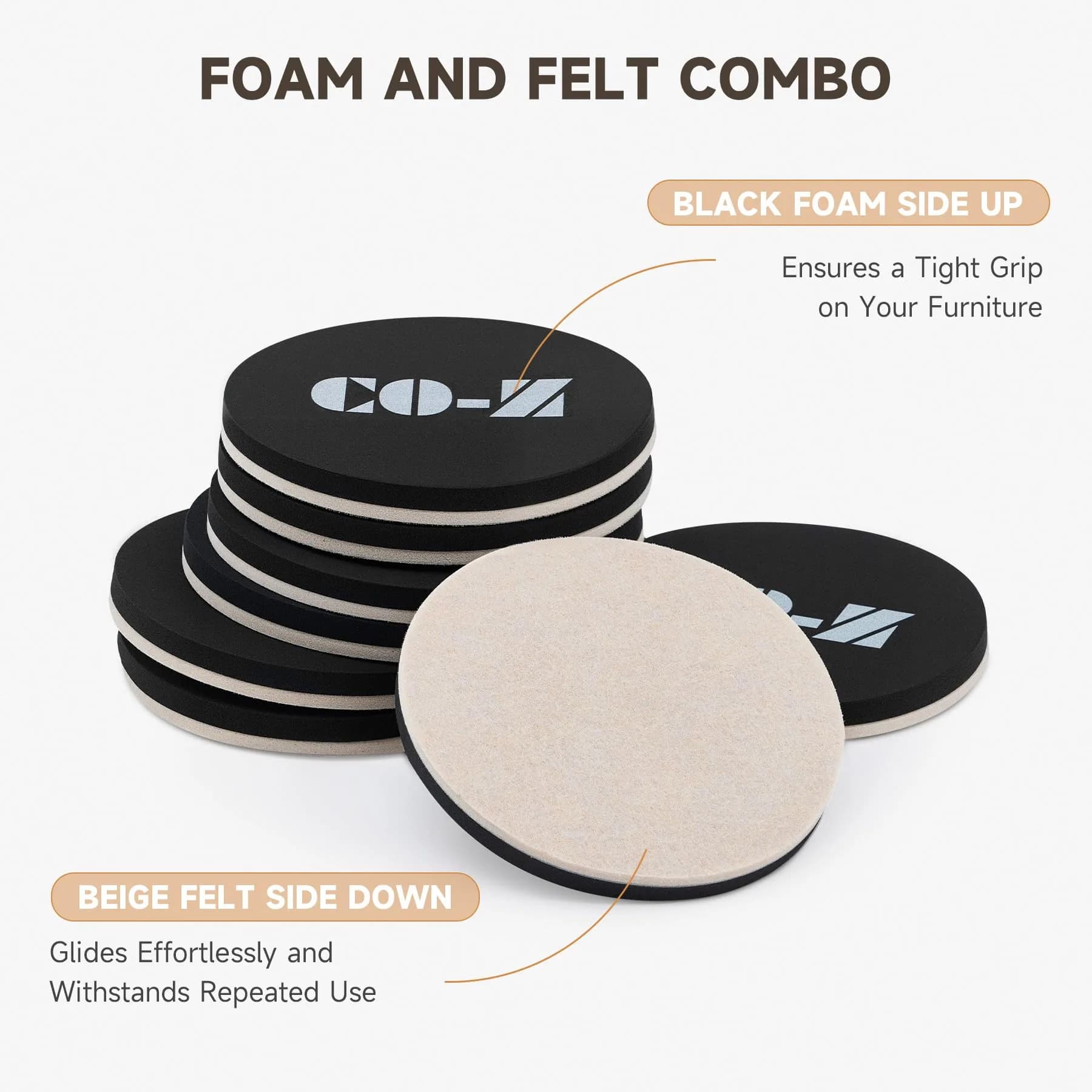 CO-Z 4 3/4" Round Felt Furniture Sliders for Hardwood Floors - 8 Pack - view 4