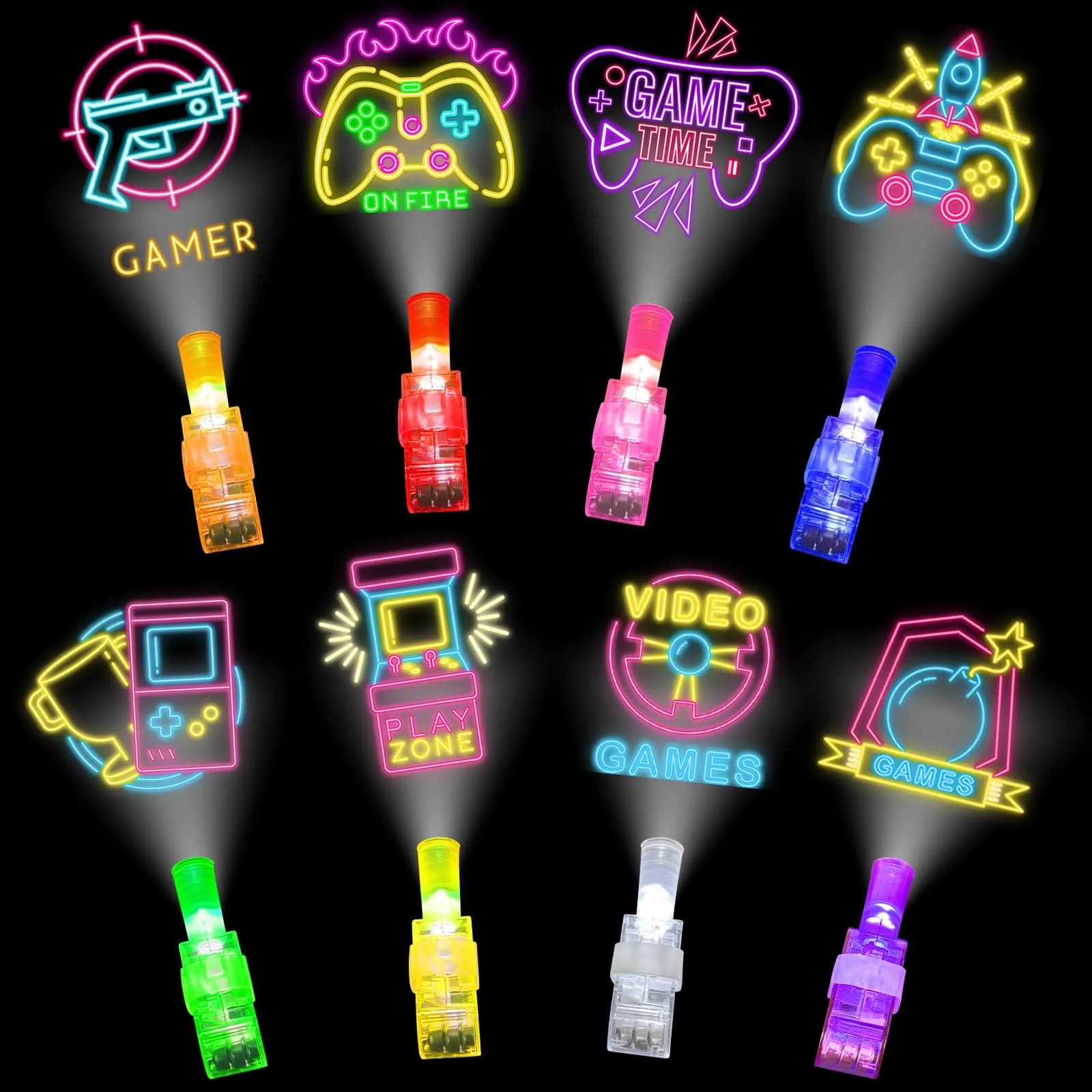 BleSky Video Game Party Favors LED Finger Lights | Glow in the Dark Toys for Kids & Teens (24 Pack, Reusable, Adjustable Straps)