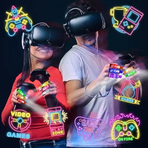 BleSky Video Game Party Favors LED Finger Lights | Glow in the Dark Toys for Kids & Teens (24 Pack, Reusable, Adjustable Straps) thumbnail 5