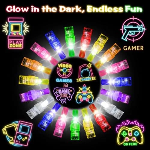 BleSky Video Game Party Favors LED Finger Lights | Glow in the Dark Toys for Kids & Teens (24 Pack, Reusable, Adjustable Straps) thumbnail 3