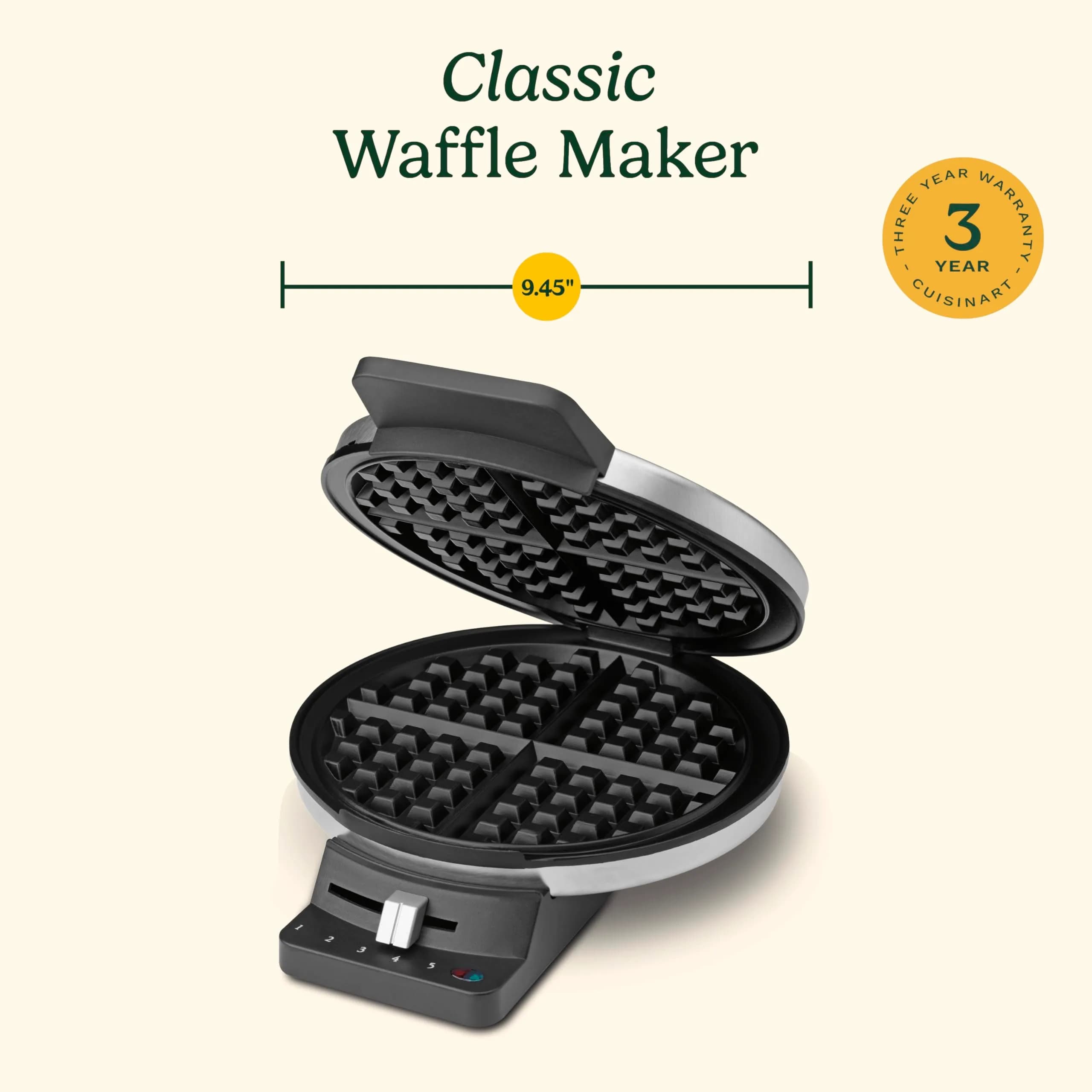 Cuisinart Round Classic Waffle Maker 1250W | 18cm (7 inch) Cooking Surface | 5-Setting Browning Control - view 7