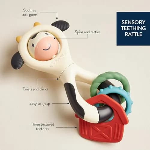 Itzy Ritzy Spinner Rattle Teether Cow | Ages 3 Months+ thumbnail 4