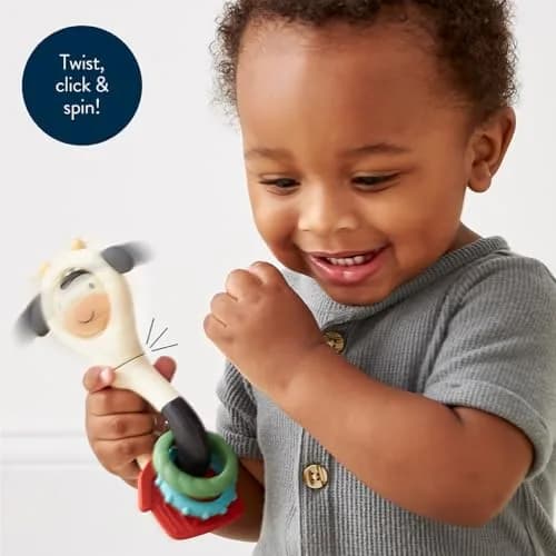 Itzy Ritzy Spinner Rattle Teether Cow | Ages 3 Months+ thumbnail 3