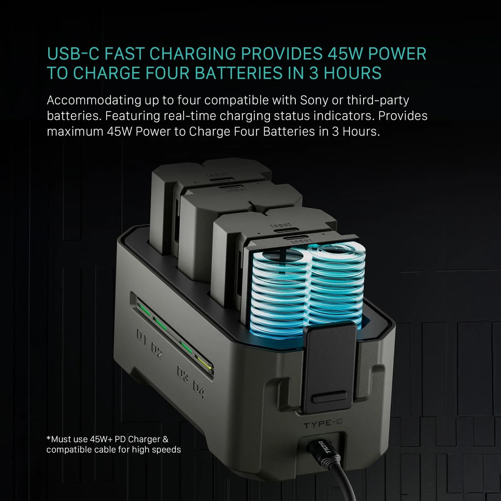 Tilta NP-FZ100 Portable Charging Station | 4-Channel 45W PD Fast Charging, Green - view 4