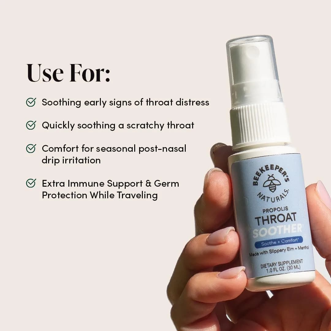 Beekeeper's Naturals Propolis Throat Soother Spray, 1 oz (29.5 ml) | Natural Cooling Comfort for Dry, Scratchy Throats - view 3