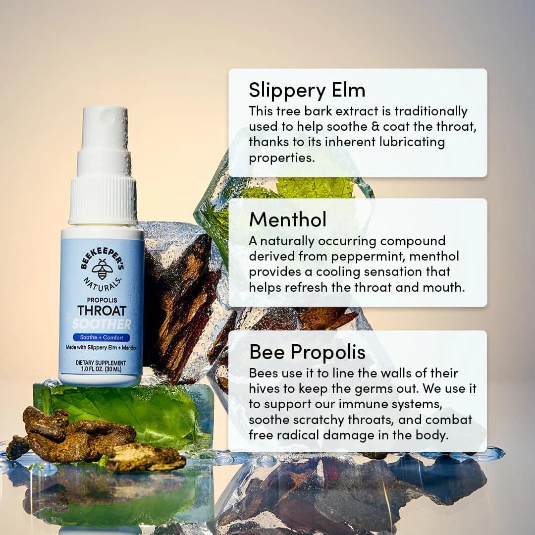 Beekeeper's Naturals Propolis Throat Soother Spray, 1 oz (29.5 ml) | Natural Cooling Comfort for Dry, Scratchy Throats - view 4
