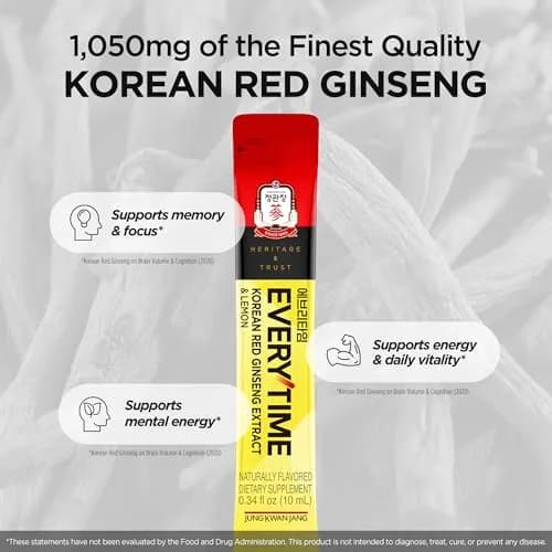 JUNG KWAN JANG Everytime Korean Ginseng Extract & Lemon 0.34 Fl Oz | Builds Stamina & Immunity, Vegan, Non-GMO thumbnail 5