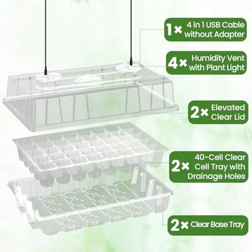 Bonviee Seed Starter Trays with Grow Lights, 80 Cells, 2 Pack | Indoor Germination Kit with Adjustable LED Vents thumbnail 2