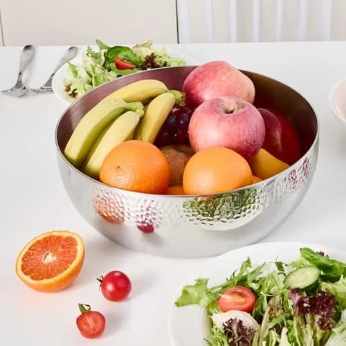 Brightalk 100oz Stainless Steel Hammered Salad Bowl | Elegant & Durable Kitchen Serveware thumbnail 4