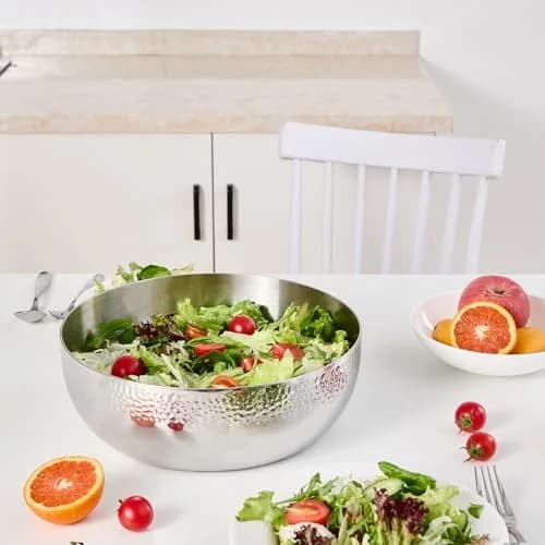 Brightalk 100oz Stainless Steel Hammered Salad Bowl | Elegant & Durable Kitchen Serveware thumbnail 5