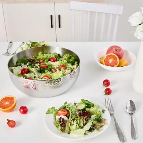 Brightalk 100oz Stainless Steel Hammered Salad Bowl | Elegant & Durable Kitchen Serveware thumbnail 7