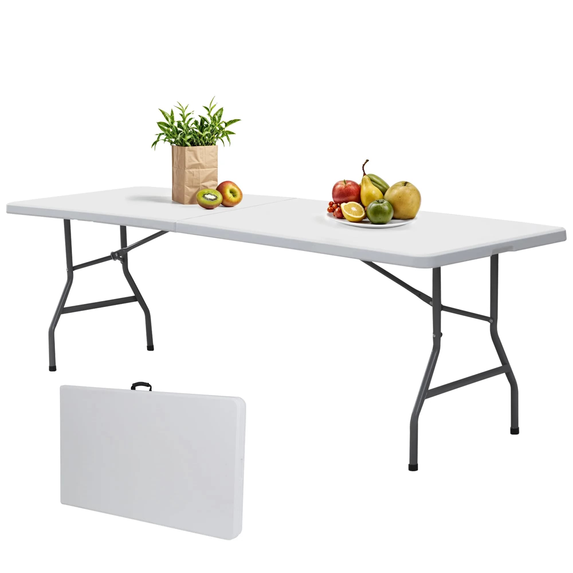 Saicool 8FT Folding Event Table | Heavy Duty Indoor Outdoor Picnic Table, White — White