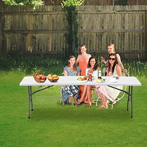 Saicool 8FT Folding Event Table | Heavy Duty Indoor Outdoor Picnic Table, White thumbnail 4