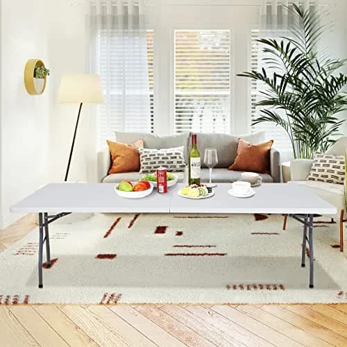 Saicool 8FT Folding Event Table | Heavy Duty Indoor Outdoor Picnic Table, White thumbnail 6