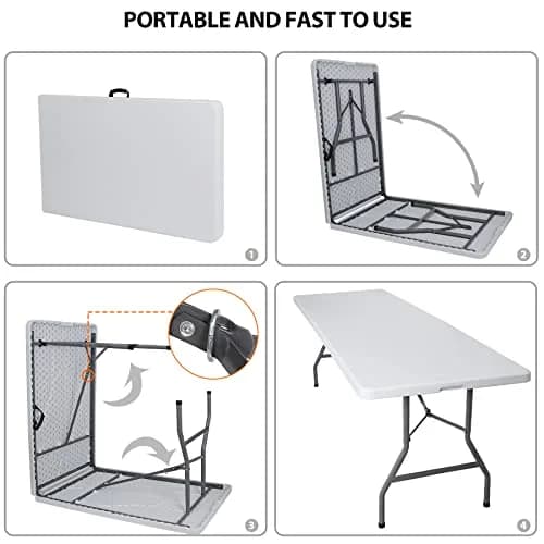 Saicool 8FT Folding Event Table | Heavy Duty Indoor Outdoor Picnic Table, White thumbnail 8