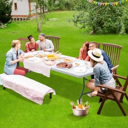 Saicool 8FT Folding Event Table | Heavy Duty Indoor Outdoor Picnic Table, White thumbnail 2