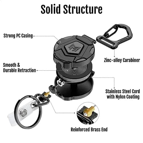 MNGARISTA Retractable Badge Holder 2-Pack | Heavy Duty Carabiner Keychain with 31.5" Retractable Reel thumbnail 5