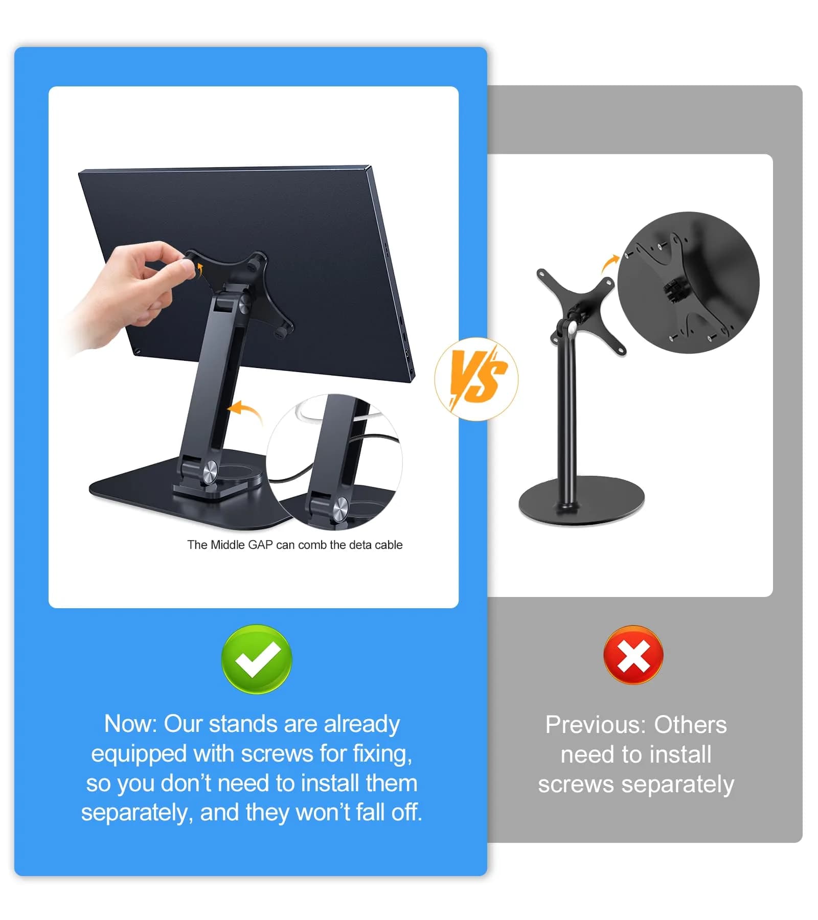 JUNEBOX Black Aluminum Alloy VESA Monitor Stand with Anti-Loss Screws, Fits 7"-18" Monitors (75x75mm VESA) | Stable Desk Mount - view 5