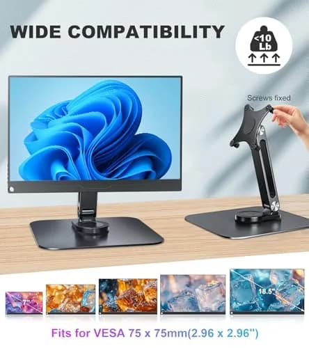 JUNEBOX Black Aluminum Alloy VESA Monitor Stand with Anti-Loss Screws, Fits 7"-18" Monitors (75x75mm VESA) | Stable Desk Mount thumbnail 2