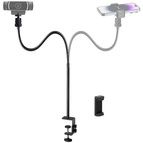 Etubby Webcam Stand Phone Holder Desktop Adjustable Gooseneck & Pole Video Clamp 7.5cm Clamp | Supports Logitech Webcam C922 C930e C920S thumbnail 1