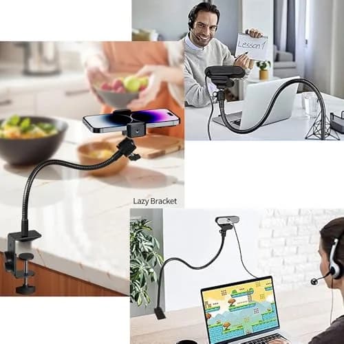 Etubby Webcam Stand Phone Holder Desktop Adjustable Gooseneck & Pole Video Clamp 7.5cm Clamp | Supports Logitech Webcam C922 C930e C920S thumbnail 8