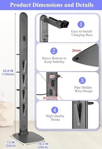 Haturi Freestanding Vacuum Holder Stand for Dyson V6-V16 & Gen5, Dark Grey | 13" W x 52.8" H x 10.2" D thumbnail 5
