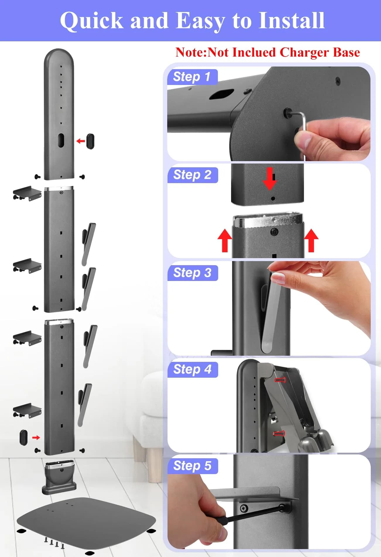Haturi Freestanding Vacuum Holder Stand for Dyson V6-V16 & Gen5, Dark Grey | 13" W x 52.8" H x 10.2" D - view 6