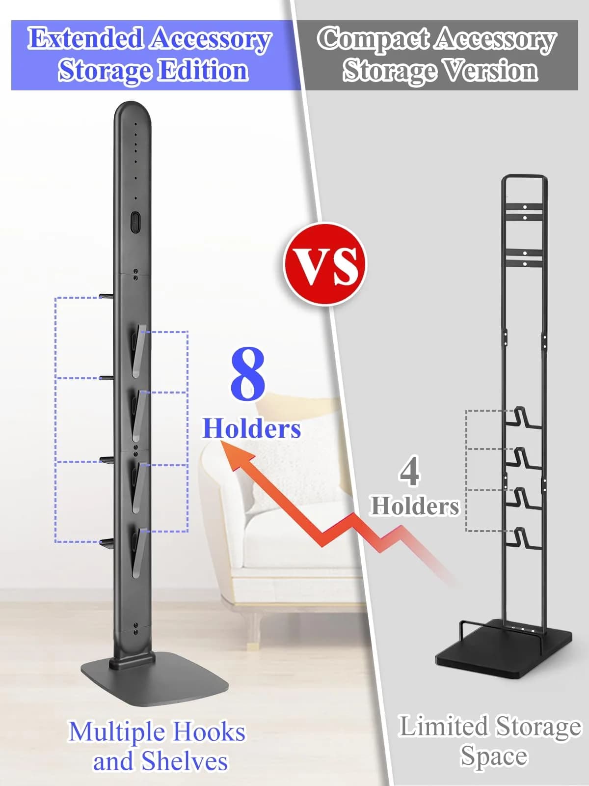 Haturi Freestanding Vacuum Holder Stand for Dyson V6-V16 & Gen5, Dark Grey | 13" W x 52.8" H x 10.2" D - view 2