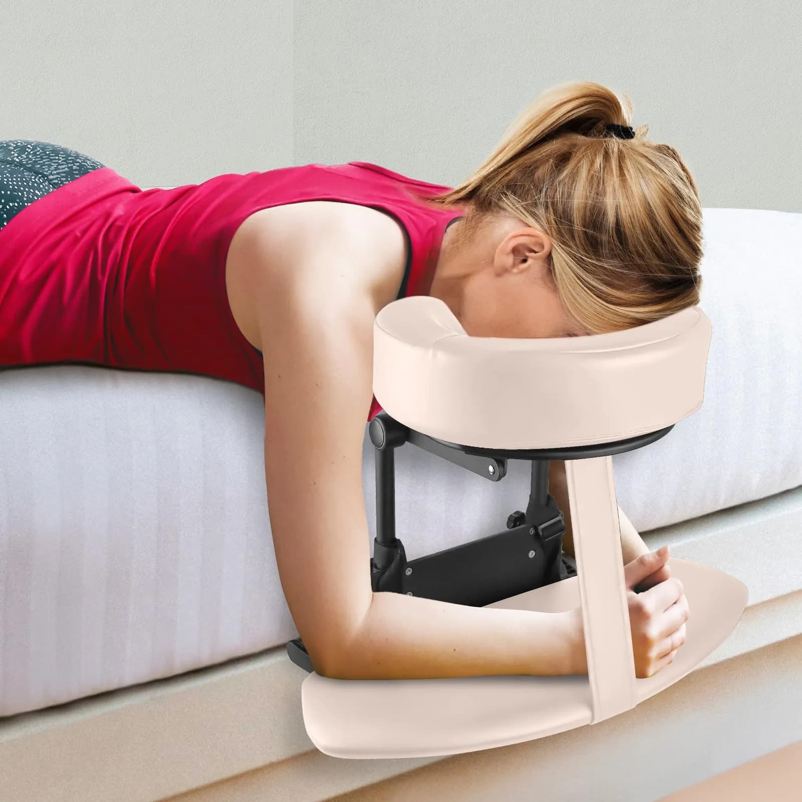 EBANKU Mattress Top Massage Kit, Cream | Adjustable Face Cradle & Armrest for Professional & Home Use — Face Cradle &Arm Rest-cream