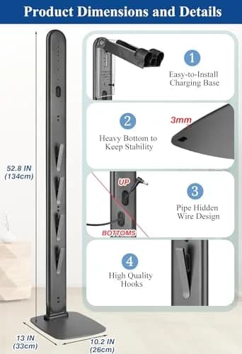 Haturi Freestanding Vacuum Stand for Dyson Cordless Vacuums | Dark Grey (52.8 in / 133 cm) thumbnail 4