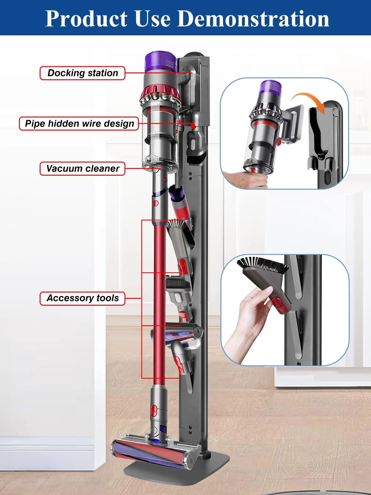 Haturi Freestanding Vacuum Stand for Dyson Cordless Vacuums | Dark Grey (52.8 in / 133 cm) - view 7