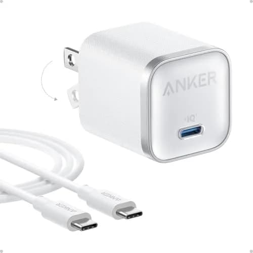 Anker Nano 45W USB-C Charger with 6ft Cable | 20V/3A Output, Foldable Plug, White thumbnail 1