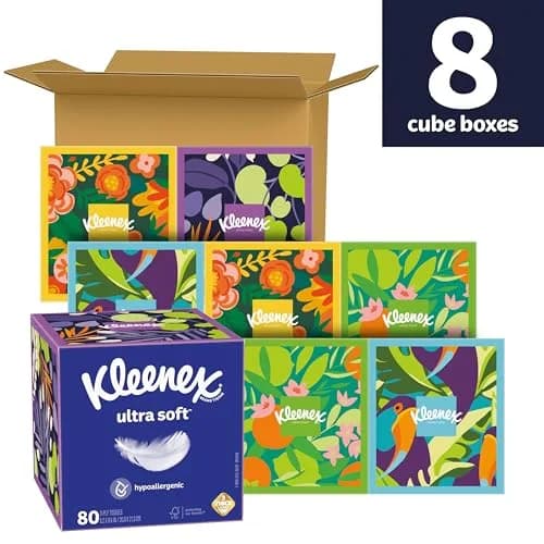 Kleenex Ultra Soft Facial Tissues Cube Boxes, 80 Tissues per Box, 3-Ply, Pack of 16 | Hypoallergenic & Dermatologist Tested thumbnail 2